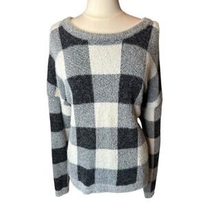 Cyrus Fuzzy Buffalo Check Sweater Women’s Large Black Cream Capsule Old Money